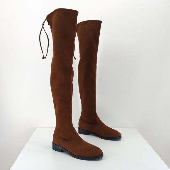 STUART WEITZMAN Women 4.5 Jocey Stretch Boots Coffee Brown Suede Over The Knee - Picture 1 of 11